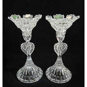 Shannon by Godinger 24% Lead Crystal Royal Crown Candlestick Pair-NEW